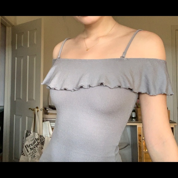 La Hearts Tops - LA hearts ribbed cold shoulder ruffle bodysuit